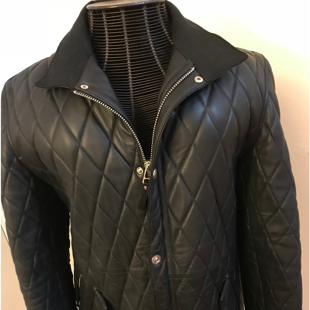 Men’s Black Boda Skin leather Quilted jacket